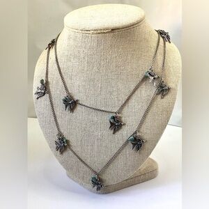 Silver Tone Birds and Turquoise Charms Necklace